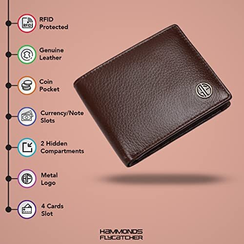 HAMMONDS FLYCATCHER Genuine Leather Wallets for Men, Brown | RFID Protected Leather Wallet for Men | Mens Wallet with 4 Card Slots | Gift for Valentine Day, Father's Day, Birthday