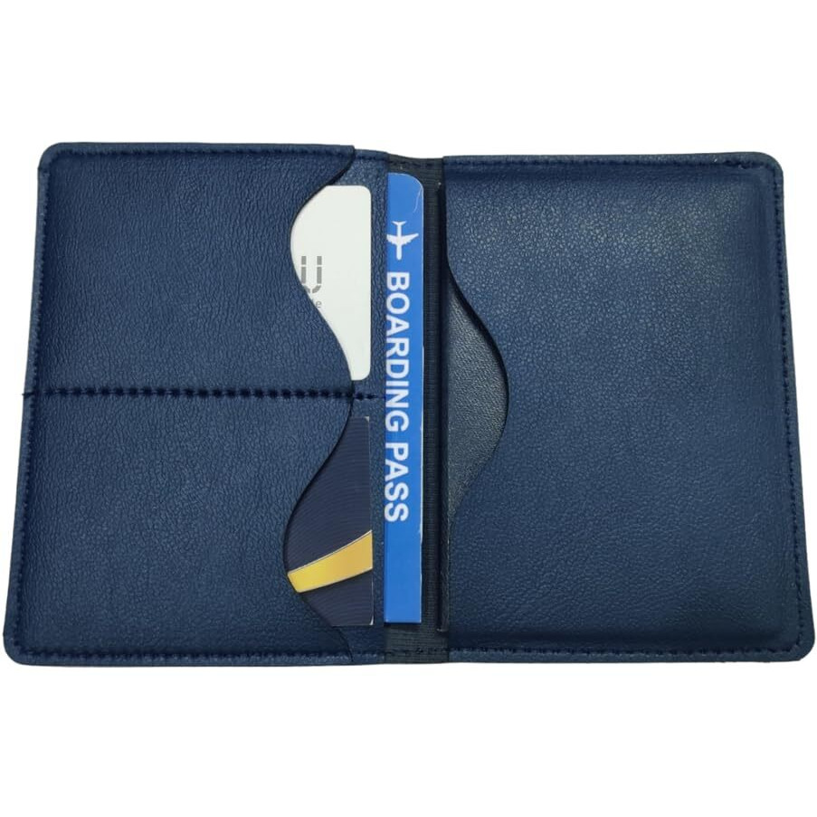 Giftsclub Unisex Polyurethane Passport Cover, Luggage Tags and Keychain Combo - Navy Blue