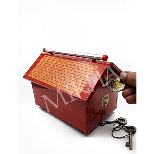 Mikha Hut Style Piggy Bank for Kids Coin Saving Box, Money Collecting ATM Hut Shape Gullak with 2 Keys for Kids and Adult - Multicolor Gifts for Kids