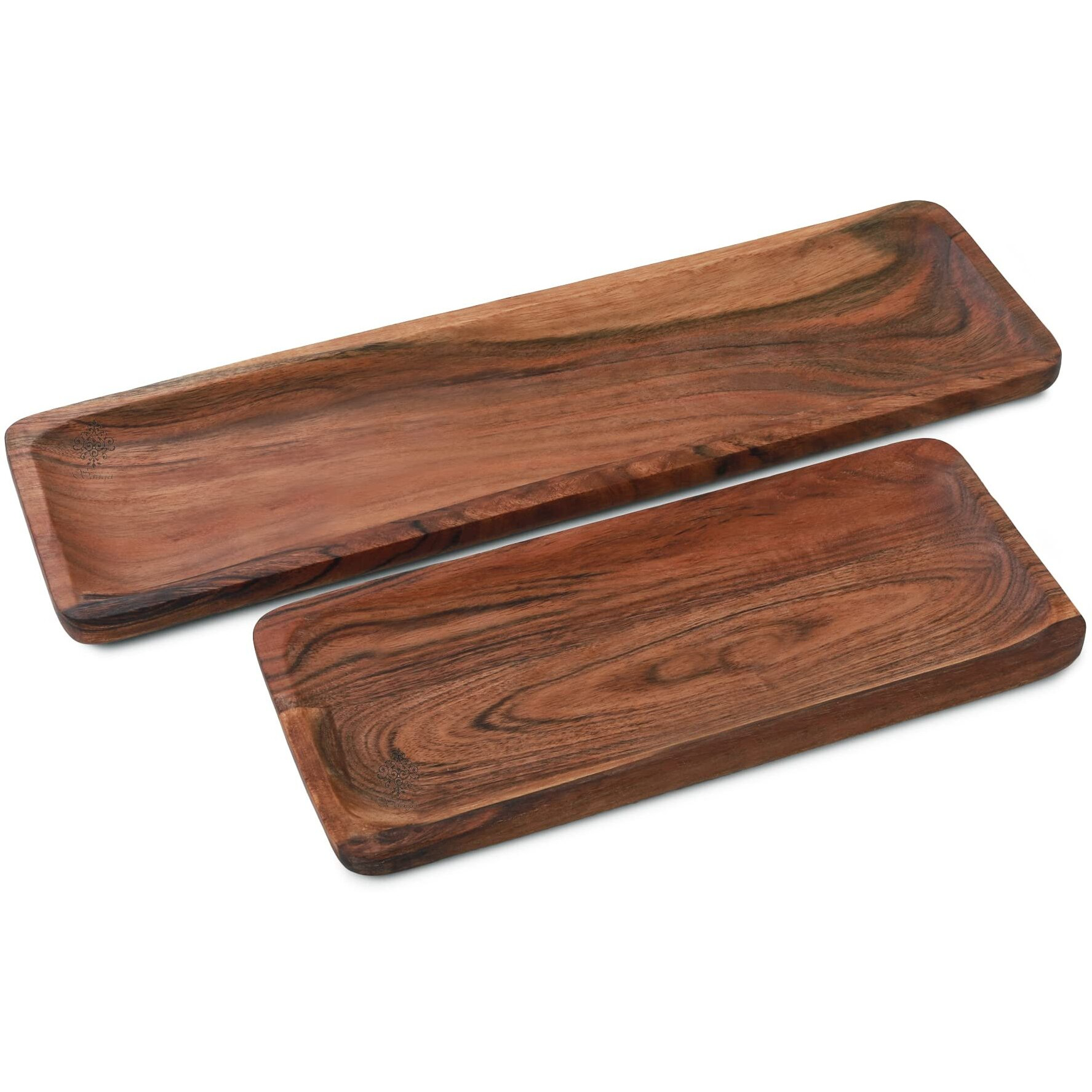 SAAGA Premium Handmade Acacia Wooden Serving Tray/Platter Brown/Chopping Board, Serving Tray for Pizza, Snacks & Dishes (12 x 5In) and (17 x 5In)