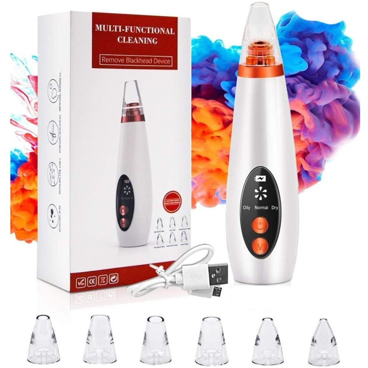 ClothyDeal Premium 6 in 1 Multi-Functional Black & Whitehead Remover With Pimples & Pore Cleaner | 3 Levels Adjustable Mode With 6 Changeable Functional Heads. (Regular)