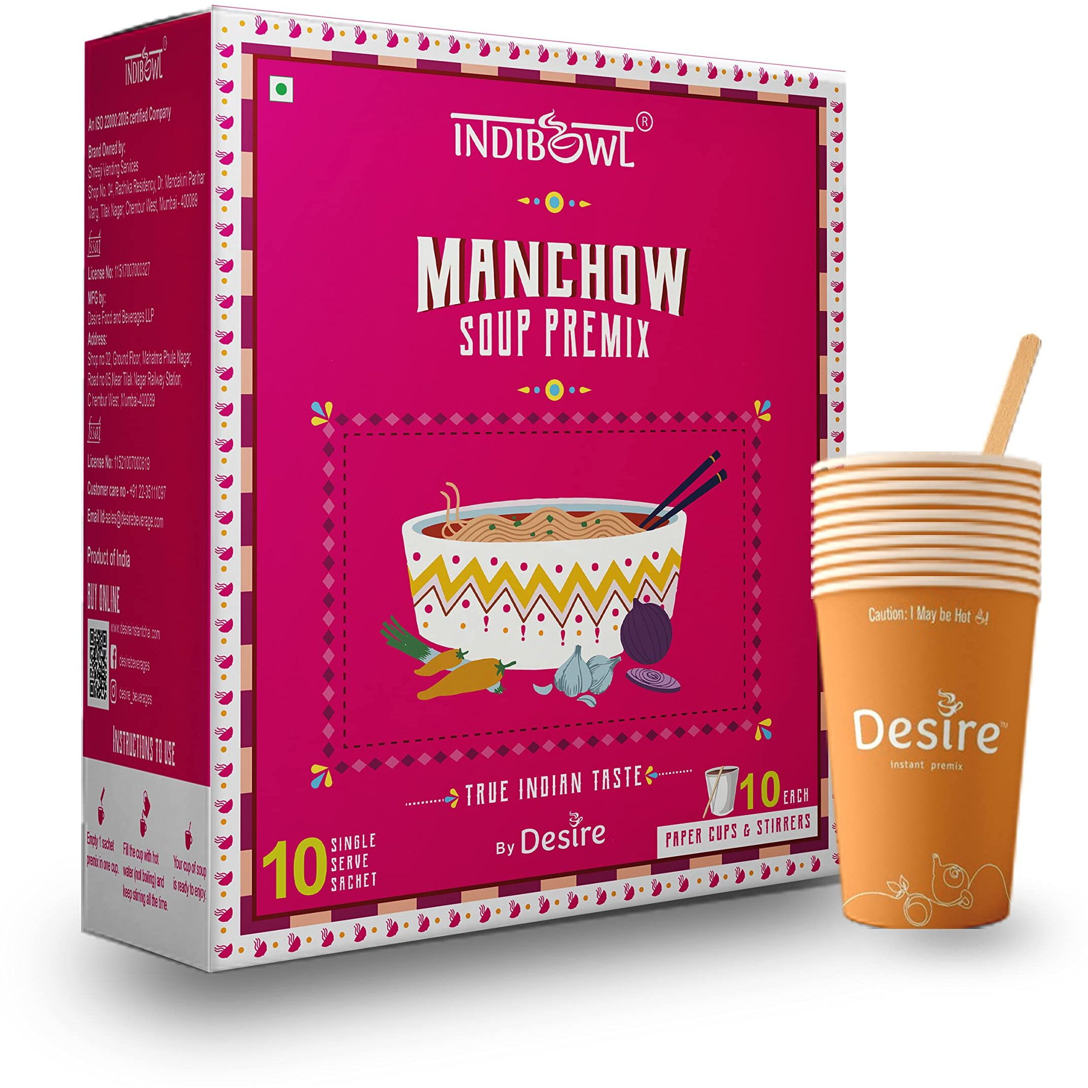 INDICUP Manchow Soup Premix - Pack of 1-10 Sachets - Instant soup Mix, Refreshing taste