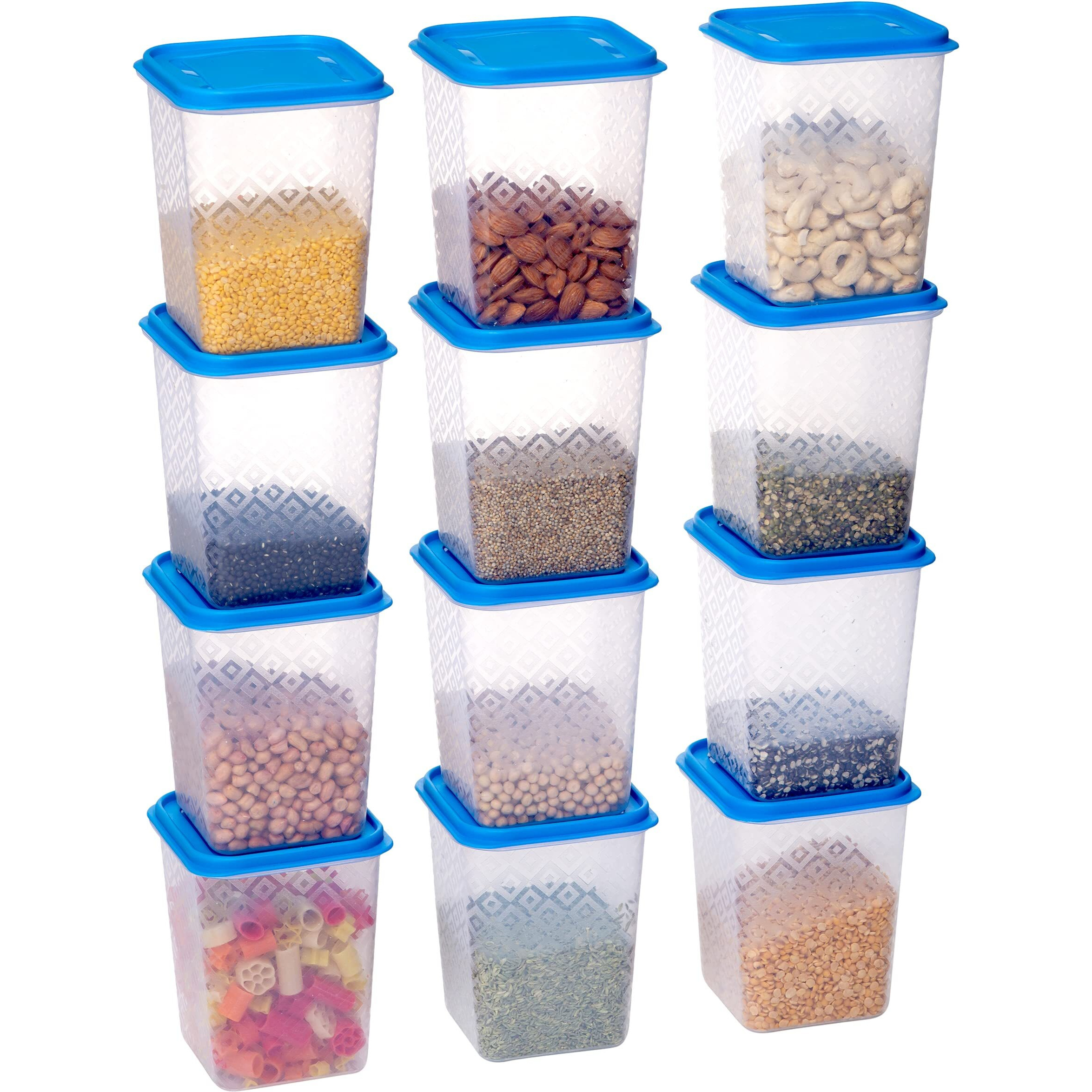AAVZAA Kitchen Storage Container Set - 1000 ML BPA Free Plastic Storage Container Jar with Airtight Lid, Pet Jars Set for Rice, Flour, Cereals, Sugar & More (Set of 12)