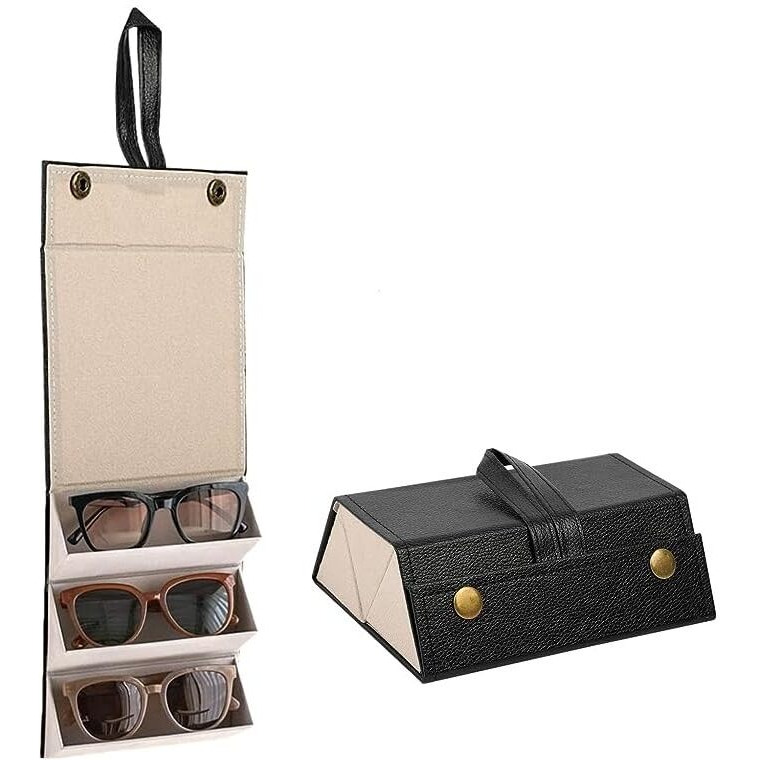GOTTIZ 3 Slot Sunglasses Organizer Box,Travel Glasses Case Multiple Pairs Eyeglasses Storage Box,Hanging Eyewear Holder for Women/Men (Black)