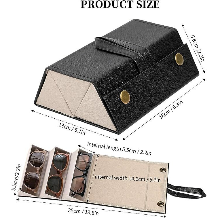 GOTTIZ 3 Slot Sunglasses Organizer Box,Travel Glasses Case Multiple Pairs Eyeglasses Storage Box,Hanging Eyewear Holder for Women/Men (Black)
