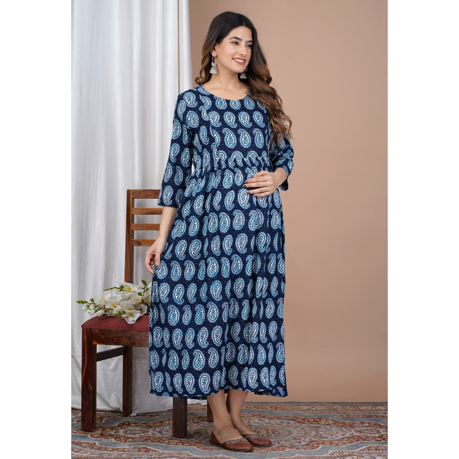 PrintBarn Comfortable Rayon Anarkali Feeding Kurtis for Women with Zip | Perfect Nursing for New Mom | Maternity wear | Pre and Post Pregnancy Kurti | Flared Gown | Pregnant Dresses | 9-Inch Zipper