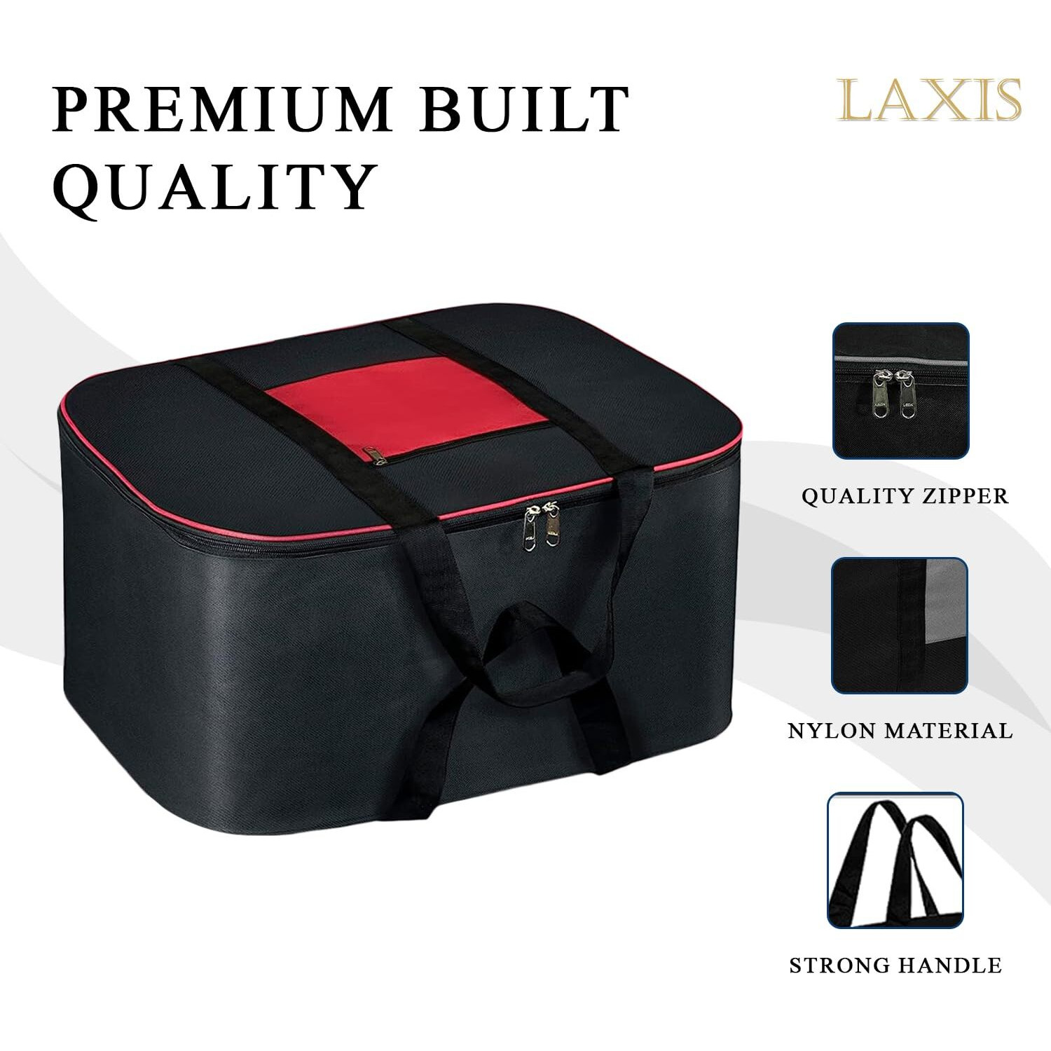 LAXIS Nylon Moisture Proof Underbed Storage Bag For Clothes/Blankets/Saree/Lahenga With Zipper Closure & Handle Size 22x18x12in, 1 Piece, Clothes Organizer For Wardrobe, Storage Bags For Wardrobe