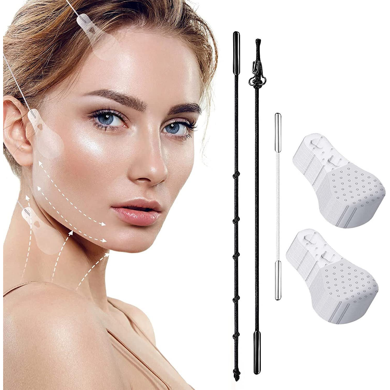 MGNLR Face Lift Tape, 40Pcs Face Tape Lifting Invisible with Lifting Ropes Elastic, Makeup Tools to Hide Facial Wrinkles and Double Chin, Lift Sagging Skin
