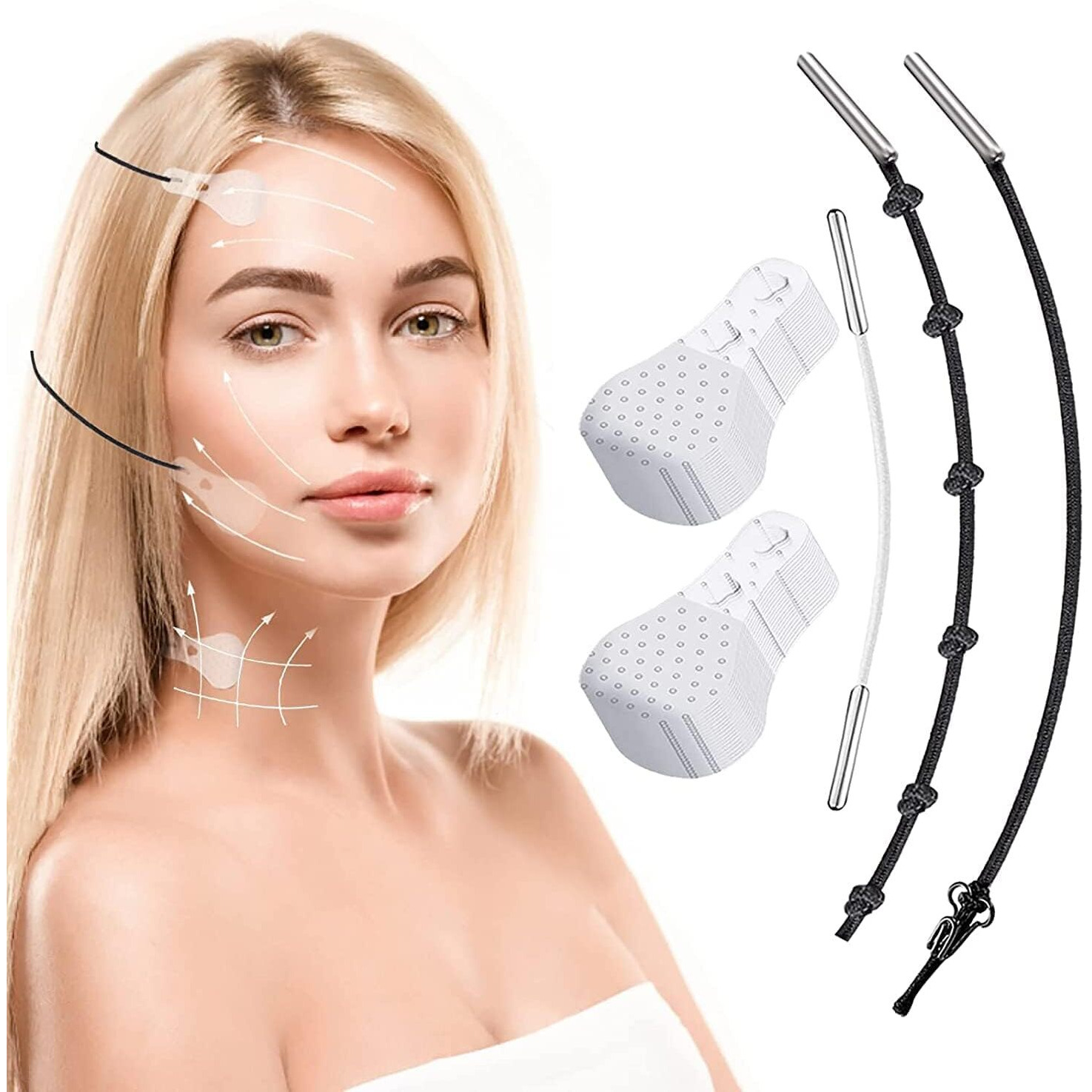 MGNLR Face Lift Tape, 40Pcs Face Tape Lifting Invisible with Lifting Ropes Elastic, Makeup Tools to Hide Facial Wrinkles and Double Chin, Lift Sagging Skin