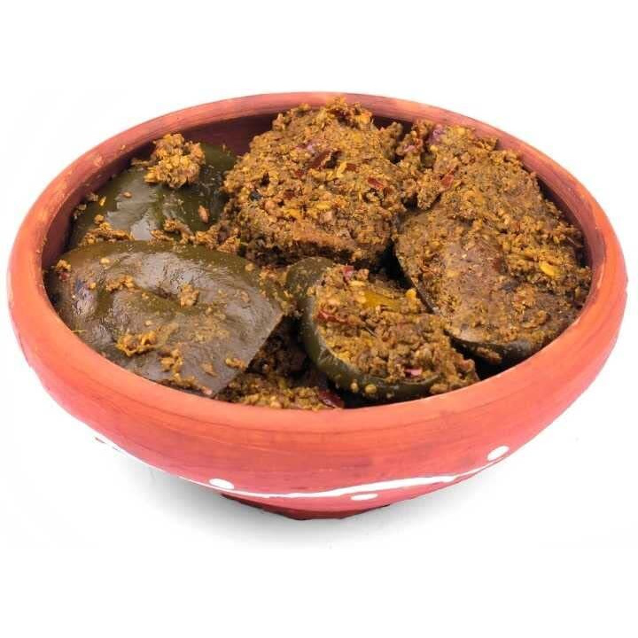 Jhaji Store's Dry Stuffed Mango Pickle | Bihari-Style Aam Ka Sukha Bharua Achar | Little Oil & More Salt | Tangy, Spicy, Sour, and Salty | Dark Brown Mango Pickle | Long Sized Mango Pieces | Bihari-Style Homemade Pickle, 250g