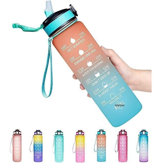 ISIRONA Silicone Water Bottle, 1 Litre Motivational Time Marker, Leak Proof Durable BPA-Free NonToxic Water Bottle PACK OF 01