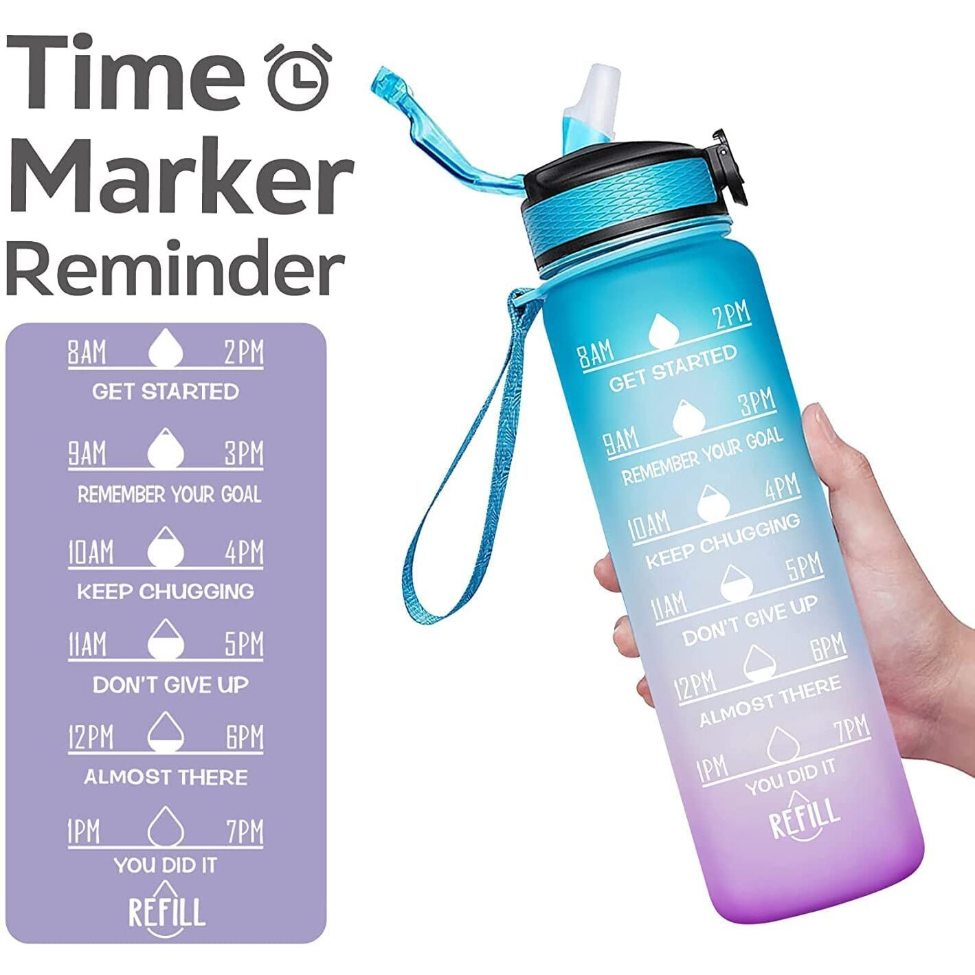 ISIRONA Silicone Water Bottle, 1 Litre Motivational Time Marker, Leak Proof Durable BPA-Free NonToxic Water Bottle PACK OF 01