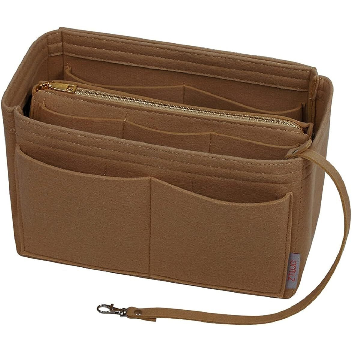GREENSHEEP Purse Organizer Insert for Handbags, Premium Felt Organizer with Zipper Pocket (X-Large, camel)