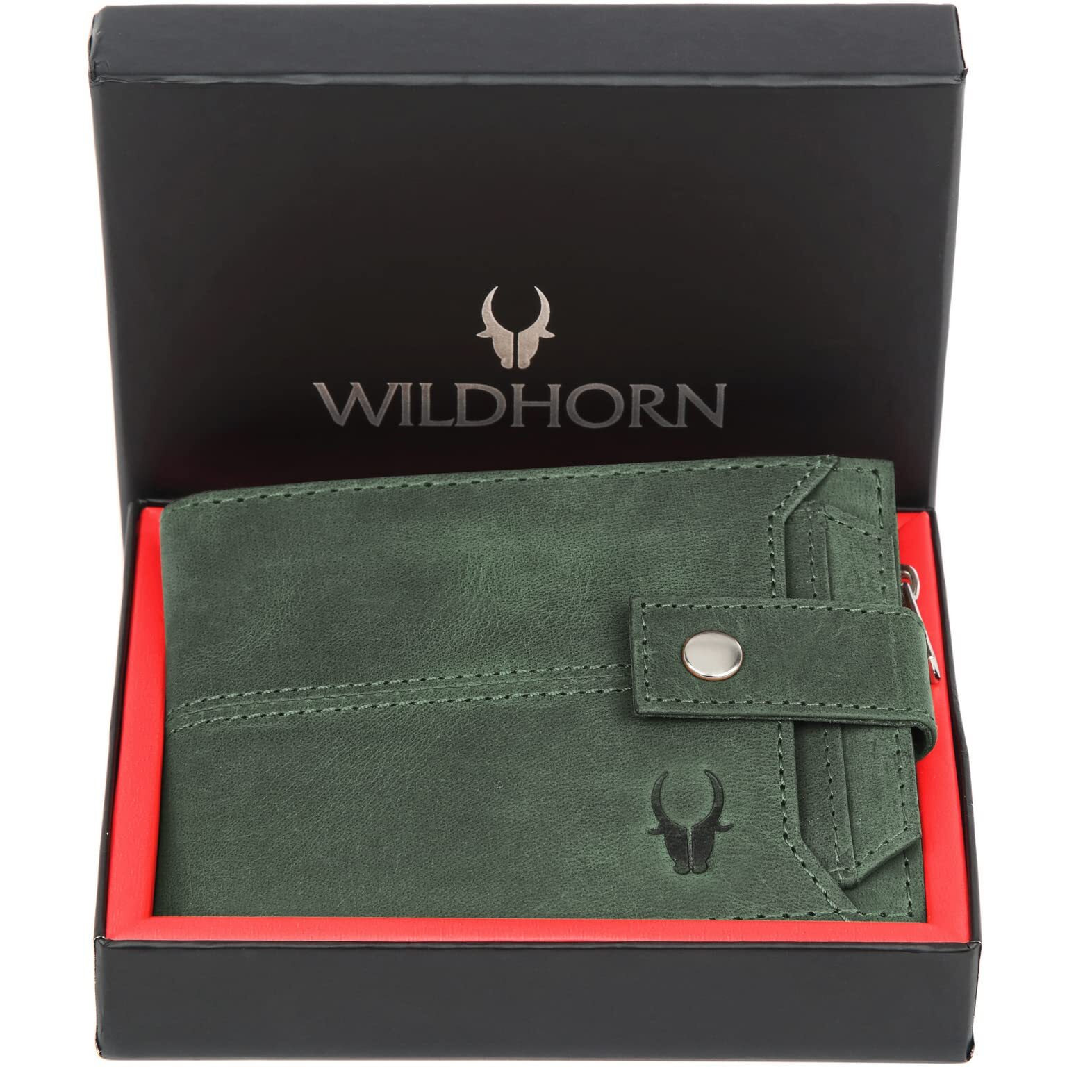 WildHorn Leather Wallet for Men | Ultra Strong Stitching | Handcrafted | Zip Wallet with 9 Card Slots | 2 ID Slots (Green Hunter)