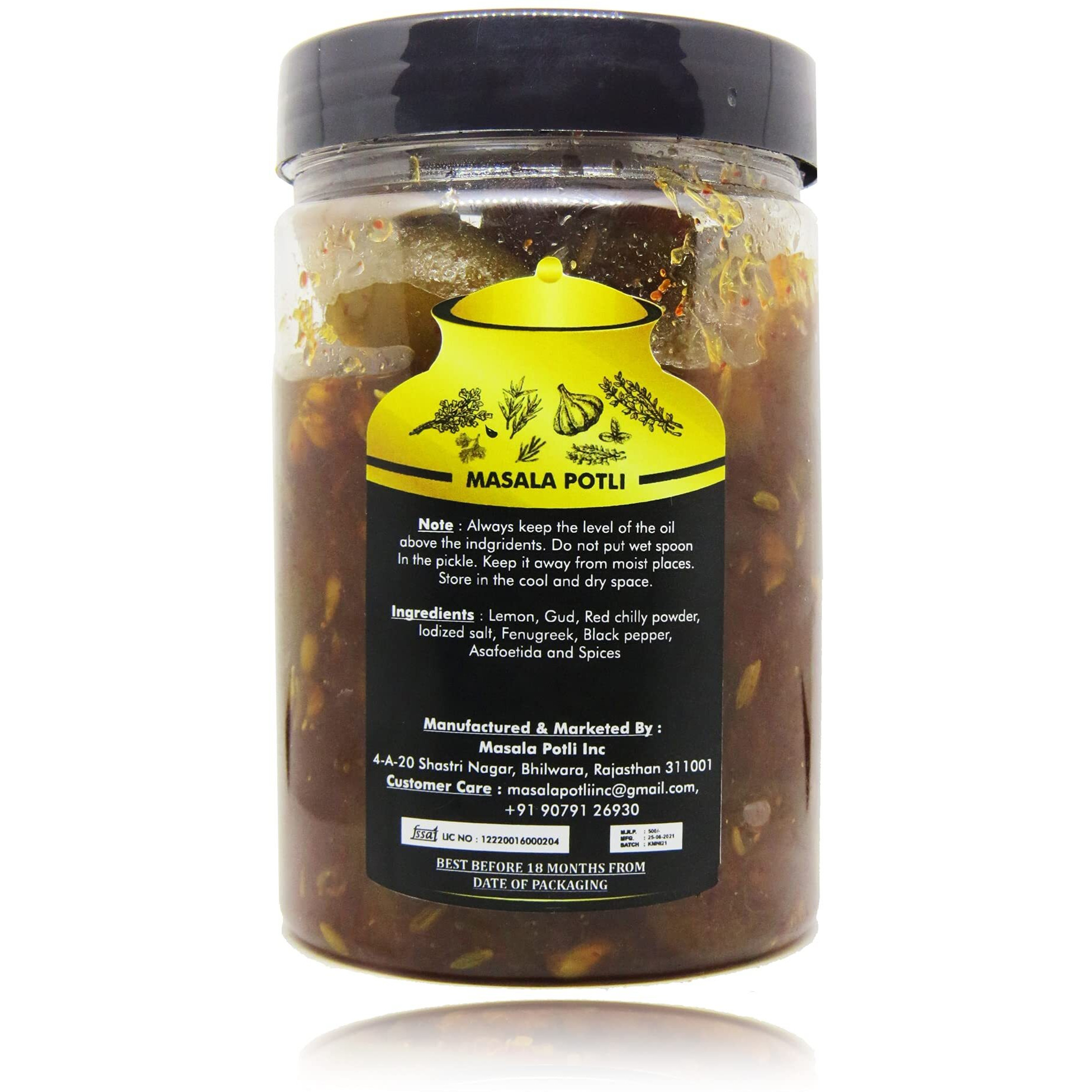 MASALA POTLI Homemade Khatta Meetha Nimbu Ka Achar & Spoon | Oil Free - No Sugar Only Jaggery Used | Sweet, Tangy & Spicy Lemon Pickle (Khata Mitha Nimbu, 500 Grams)