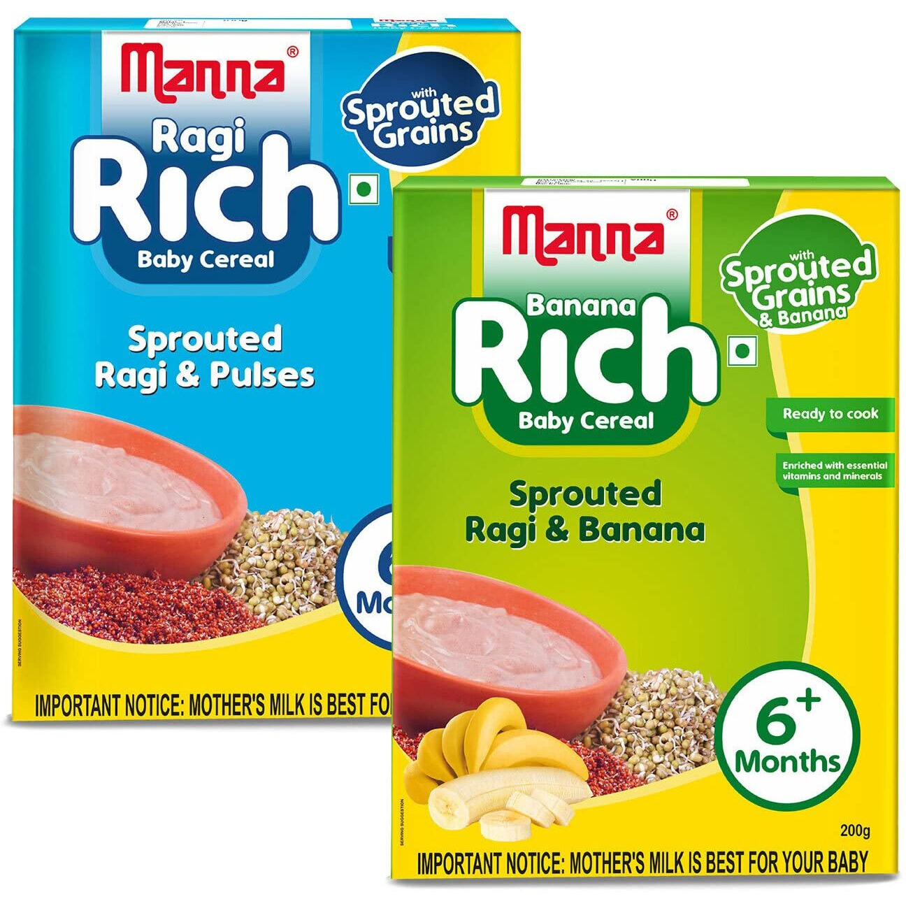 Manna Baby Cereal 400g Combo | Baby Food (6+Months) | Sprouted Ragi & Banana | 100% Natural Health Mix | Infant Food