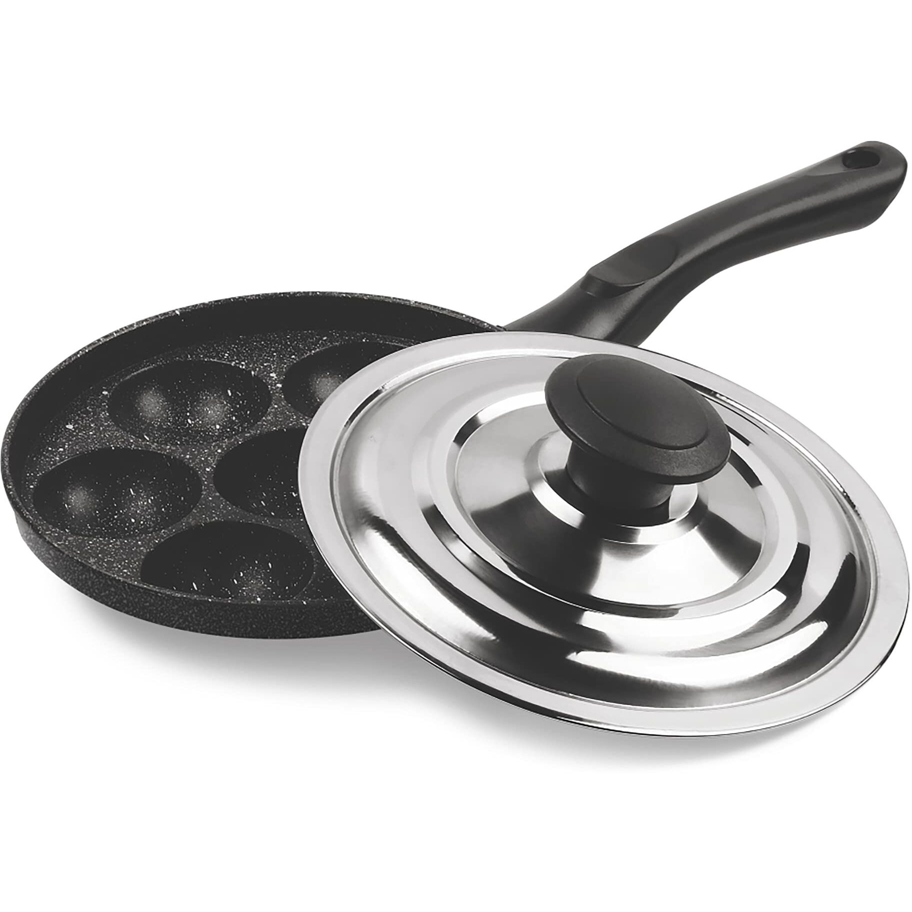 Milton Pro Cook Appam Patra 7 Pit with Stainless Steel Lid, Black