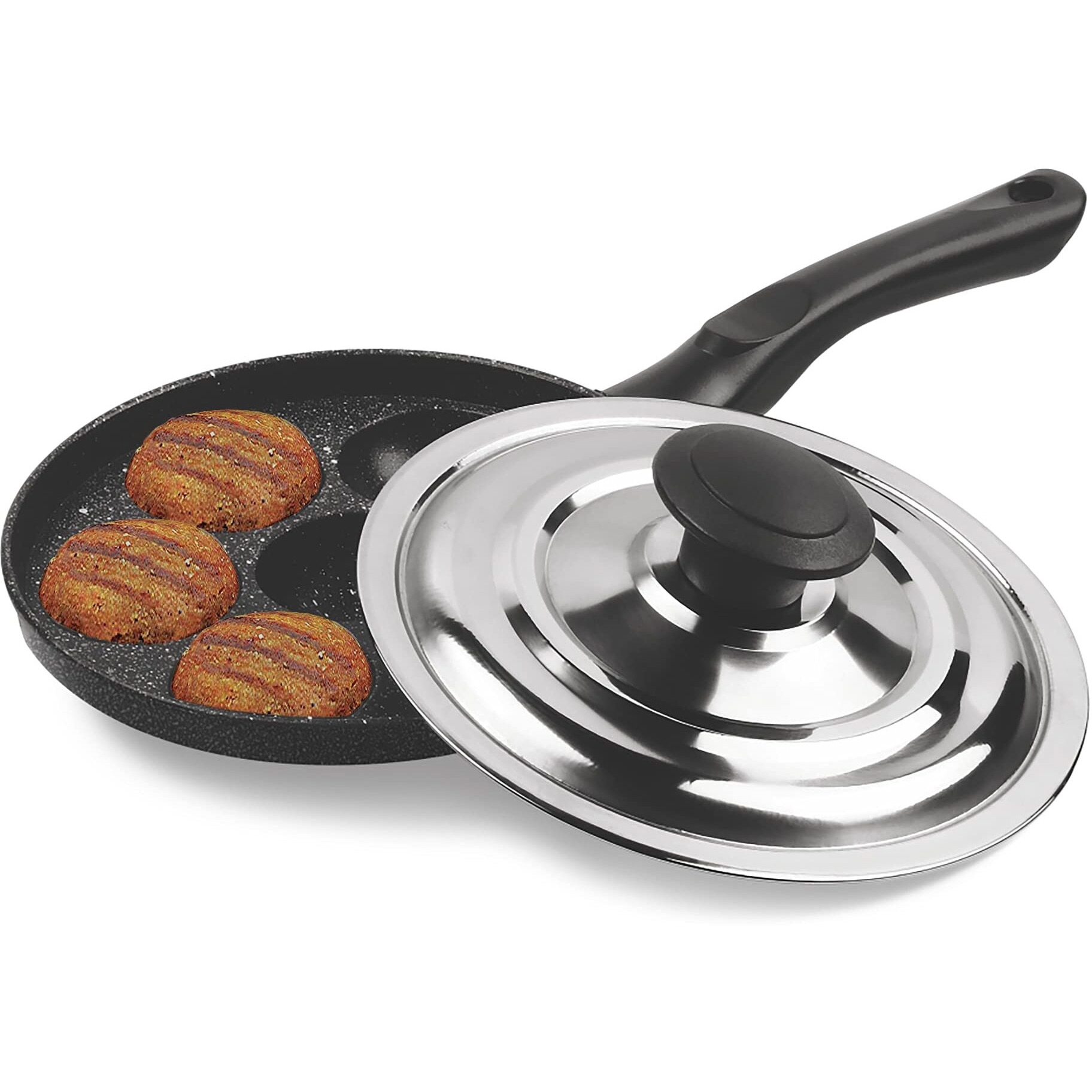 Milton Pro Cook Appam Patra 7 Pit with Stainless Steel Lid, Black