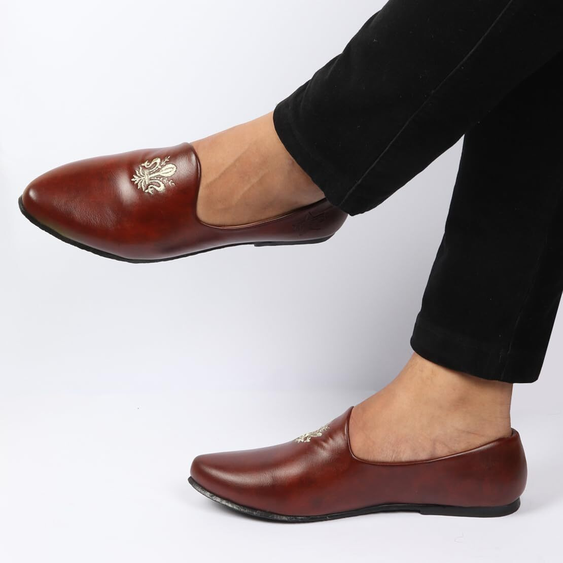 FAUSTO Men's Ethnic Embroidery Juttis and Mojari for Wedding|Party|Occasions|Fashion|Outdoor|Indoor|Lightweight|Shoes with TPR Sole (6-13UK) (Cherry, 2)