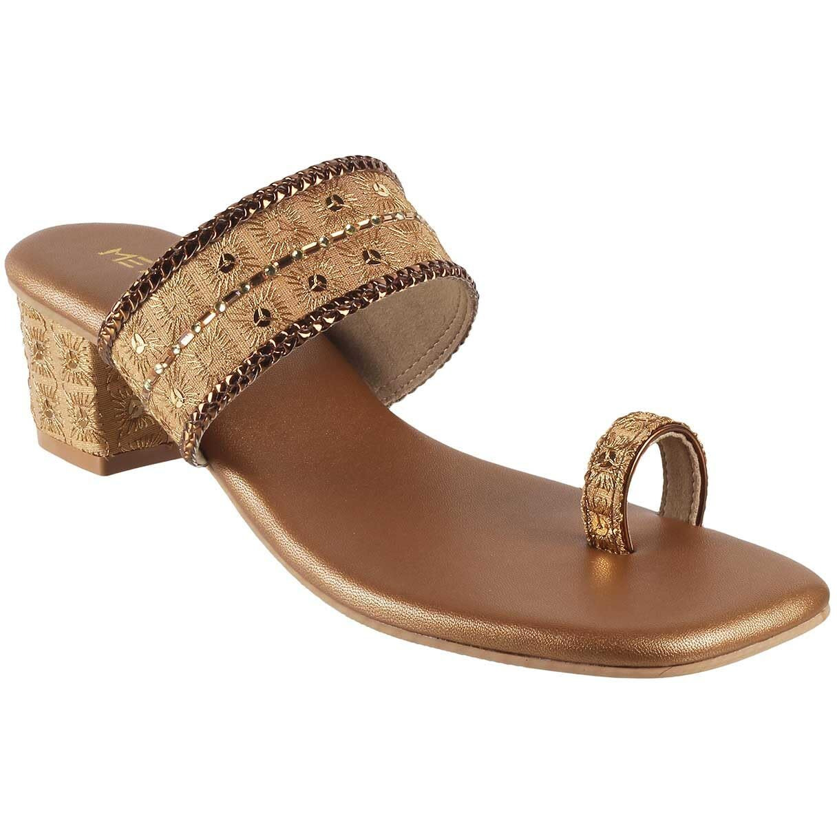 Metro Women Antic Gold Ethnicwear Block Heel Sandal UK/6 EU/39 (35-321)