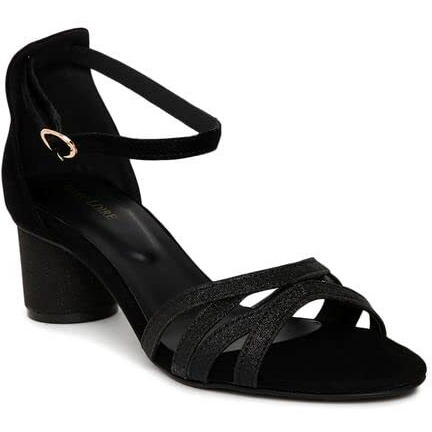 Marc Loire Women's Shimmery & Glittery Block Heels Fashion Sandals (Black, numeric_6)