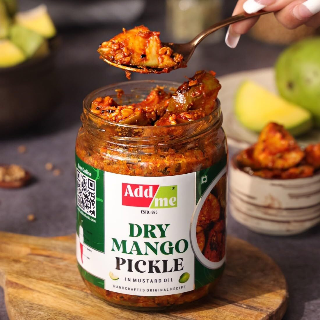 Add Me Dry Mango Pickle 500gm in very Home Made less mustard oil Aam ka Sukha Achar village style 500 g Classic indian recipe glass Pack