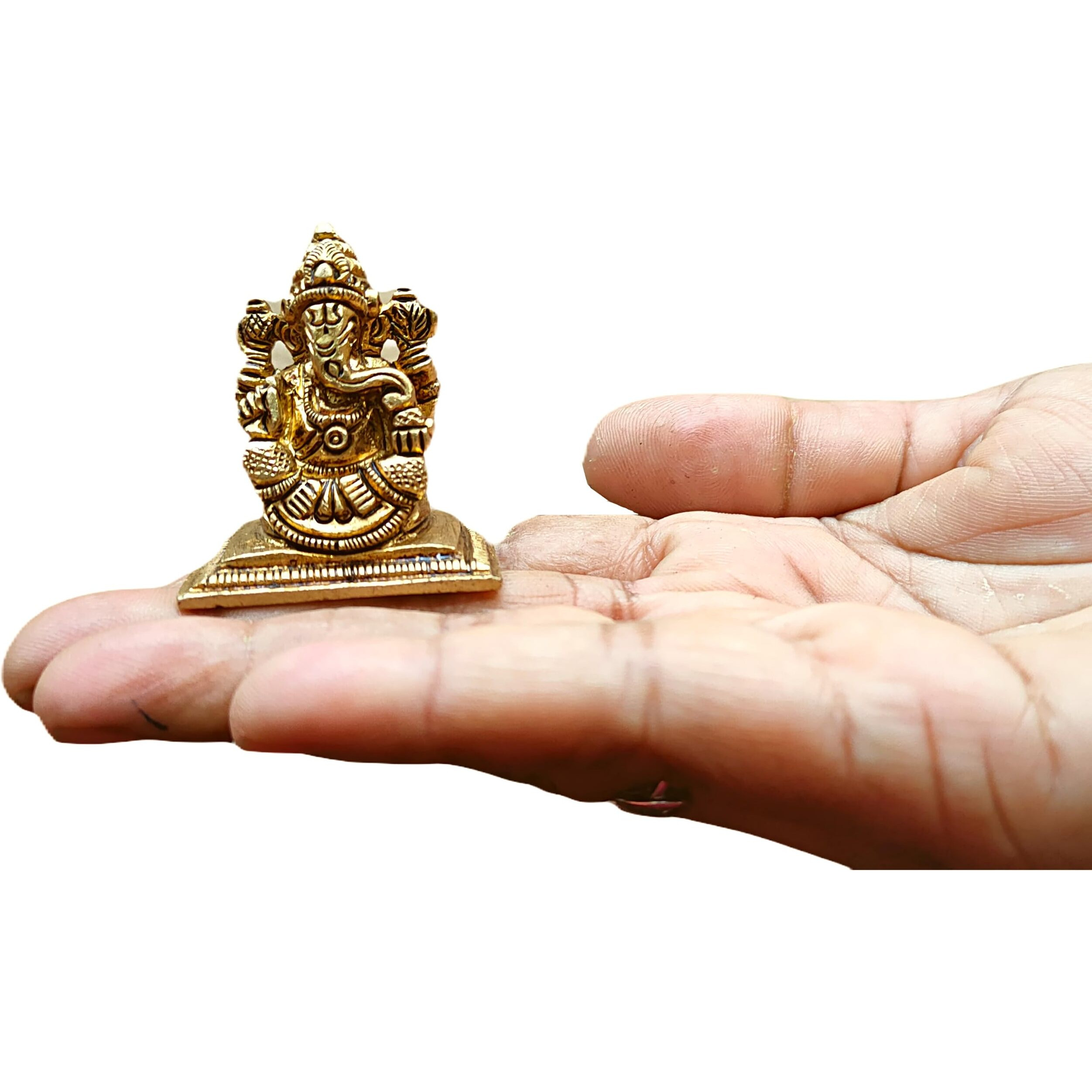 anciently Premium Mini Ganesha Brass Idol | Mini Ganesha Idol for Car Dashboard Brass | Ganesh Chaturthi Gifts, 4CM Height, Gold Colour - (1 Piece)