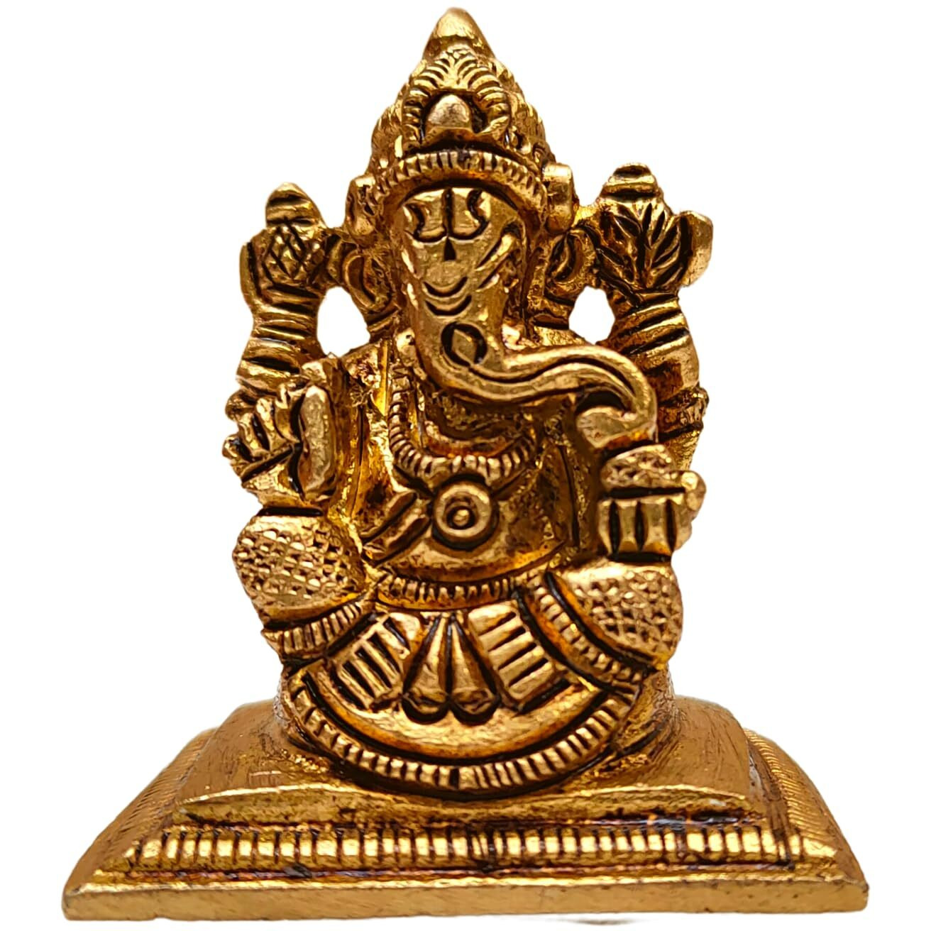 anciently Premium Mini Ganesha Brass Idol | Mini Ganesha Idol for Car Dashboard Brass | Ganesh Chaturthi Gifts, 4CM Height, Gold Colour - (1 Piece)