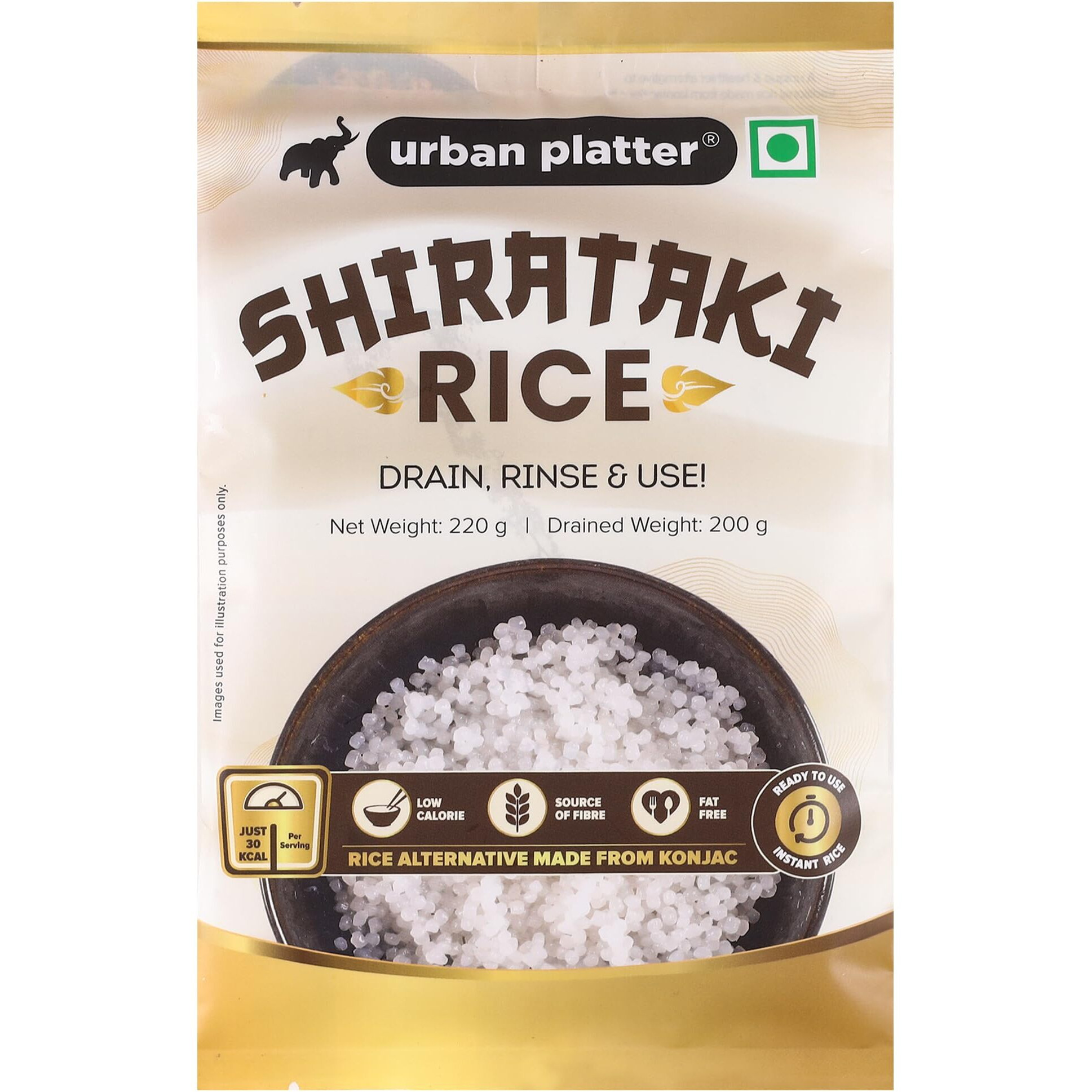 Urban Platter Shirataki Short-grain Rice, 220g [Ultra Low-carb, Low-calorie, Keto-friendly, Fat-Free, Gluten-Free Alternative to Rice]