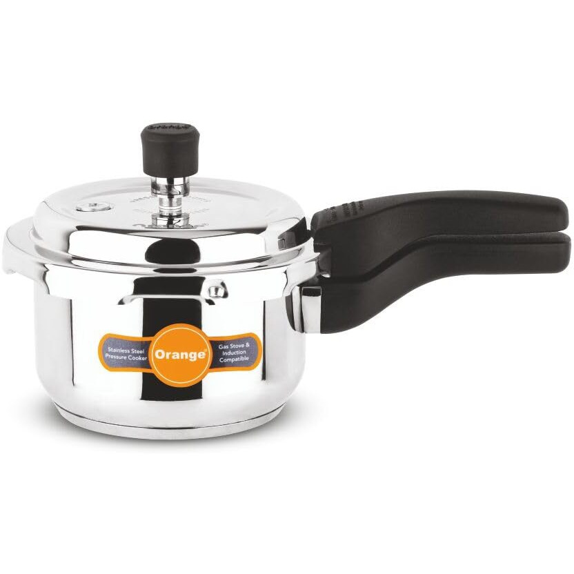 Orange Inox Series Cute Small Stainless Steel Pressure Cooker 1.5L Outer Lid With Sturdy Handle | Heavy Bottom | Induction & Gas Friendly | Steel Color