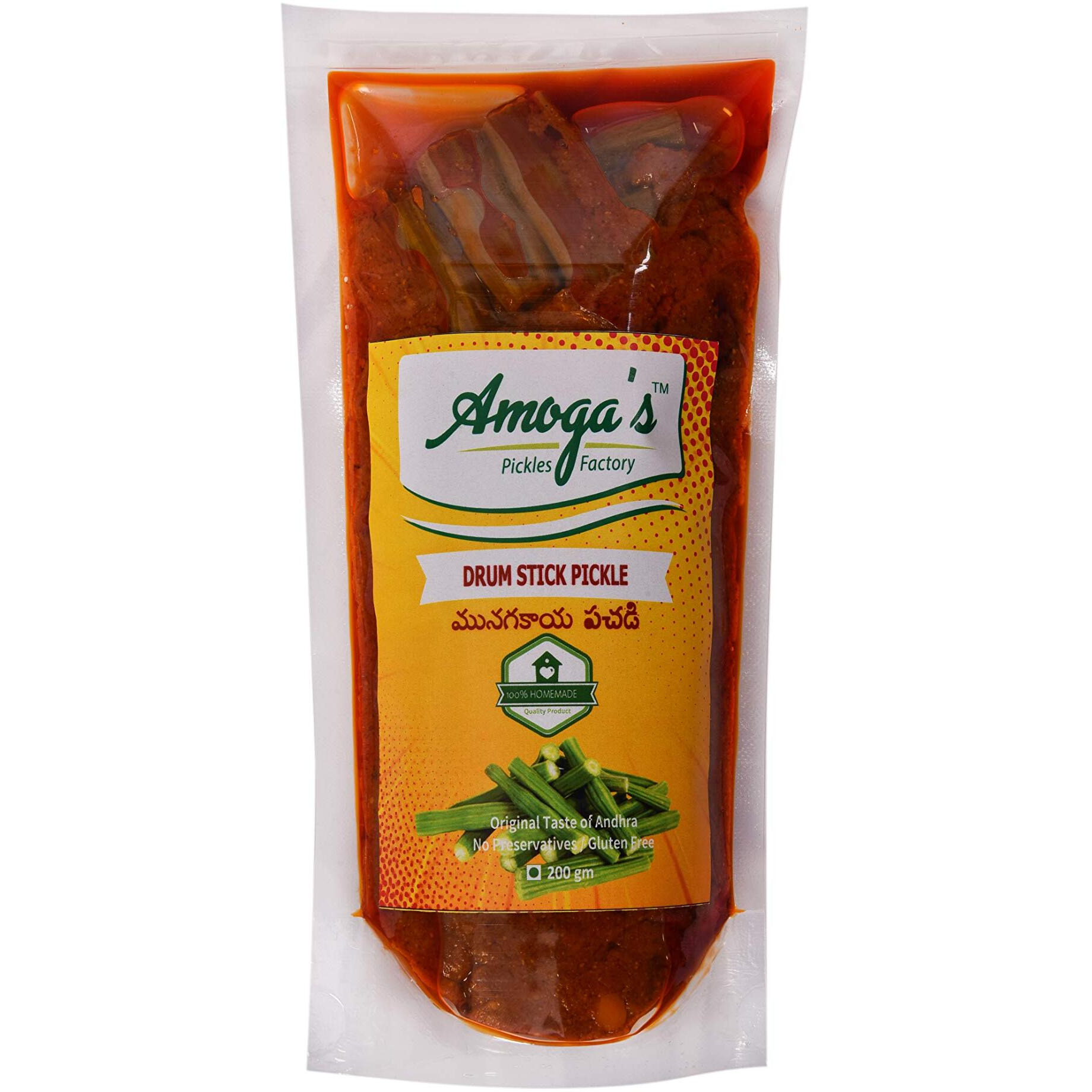 Amoga's Pickles Factory Andhra Fresh Drumstick /Munagakaya/Shajan Pickle/Achar 200 gm and Gongura Pickle 200 gm Combo Pack (Pack of 2)