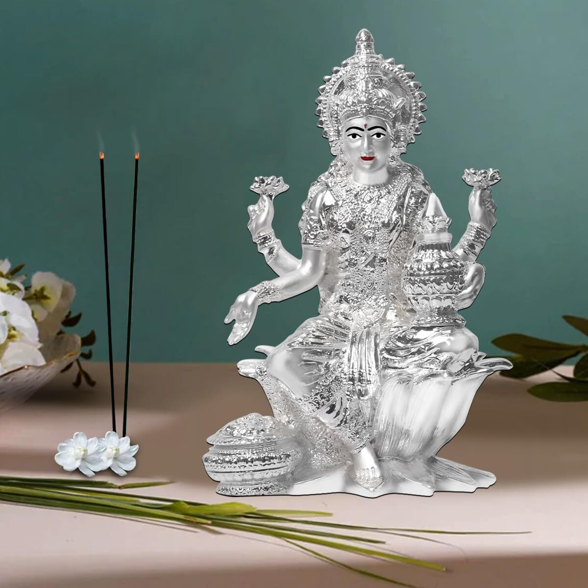 DIVINITI 999 Silver Plated Resin Idols | Car Dashboard | for Mandir, Office and Home Dcor (Laxmi MATA-1)