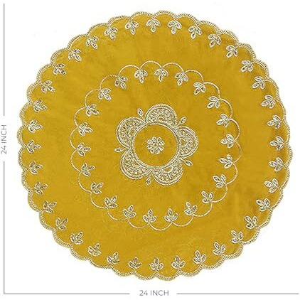 Shoppersduniya Yellow Velvet Designer Aasan Pooja Cloth Mat Mandir Temple Home Office Base Chowki 61cm