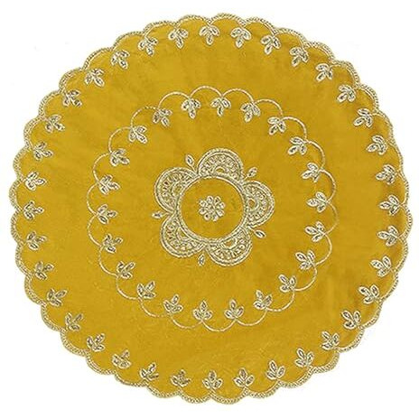 Shoppersduniya Yellow Velvet Designer Aasan Pooja Cloth Mat Mandir Temple Home Office Base Chowki 61cm