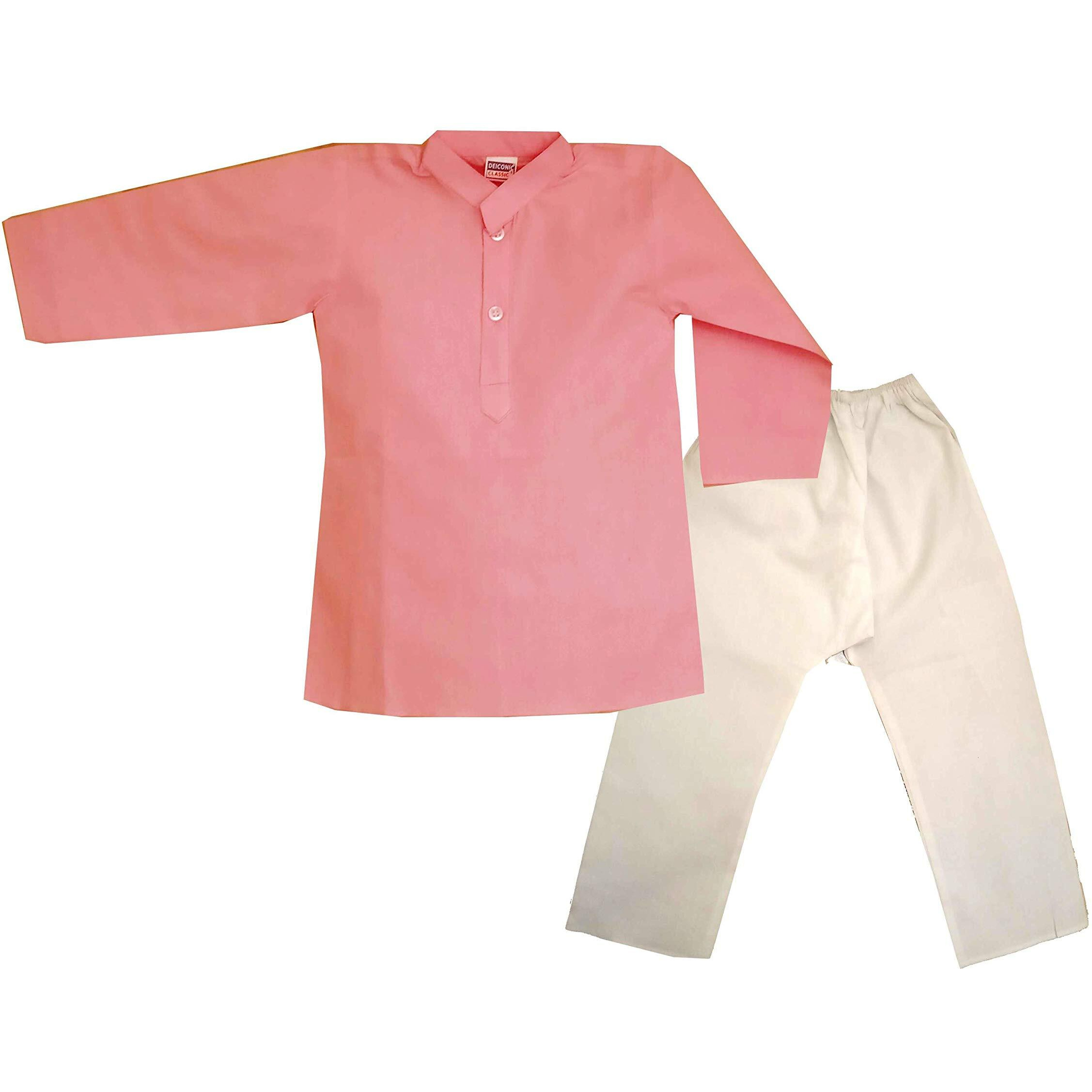 Shaishav Wears Ethnic Wear Kids 100% Cotton Kurta Pyjama Set for Baby Boys - Sea Green (12-18 Months, Pink)