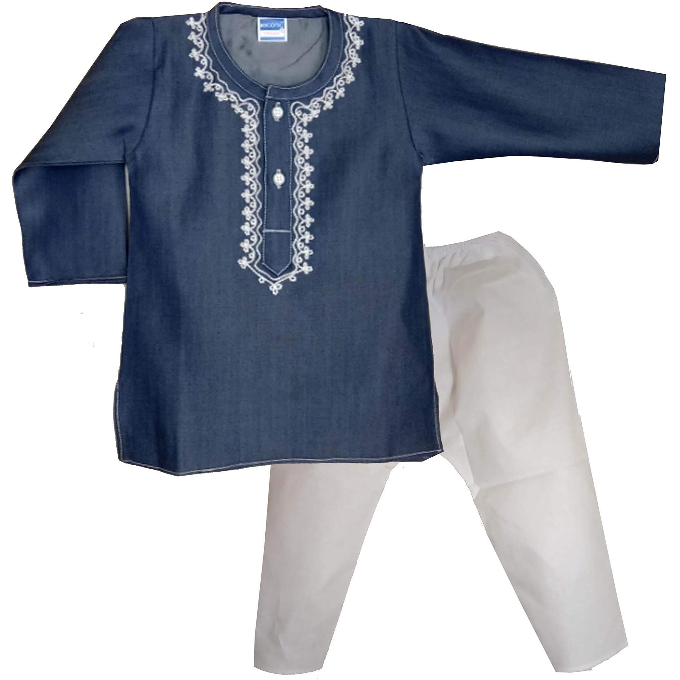 shaishav wears Baby boy/Kid Cotton Kurta & Pyjama (0 Months - 5 Year) (2-3 Years, Denim)