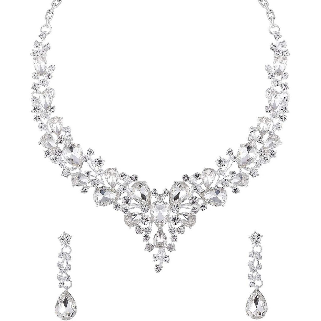 Yellow Chimes Jewellery Set for Women and Girls Fashion White Crystal Jewellery Set for Women | Silver Toned Crystal Choker Necklace Set | Birthday Gifts For Women Valentine Gift for Girls