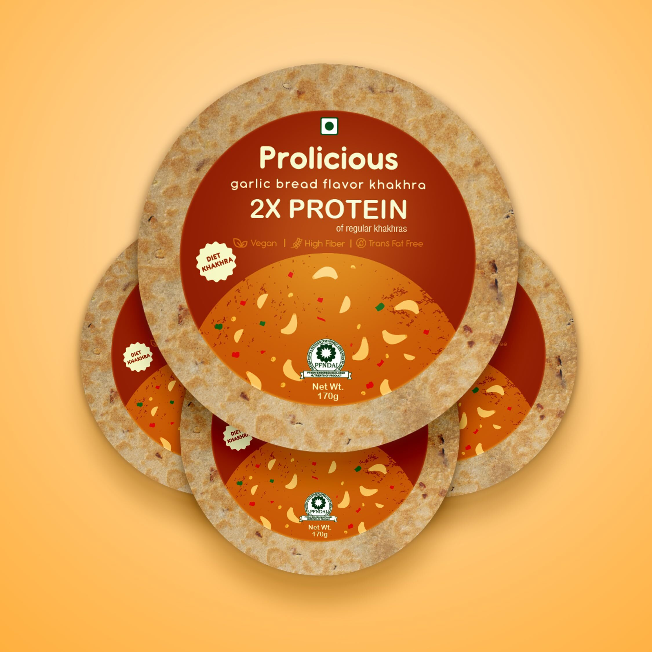Prolicious 2X Protein Garlic Bread Khakra | NO Palm Oil | Crispy | Ready to Eat | Flavourful | High Protein Healthy Anytime Snack  (Pack of 4, 170 Grams each) (Garlic Bread)