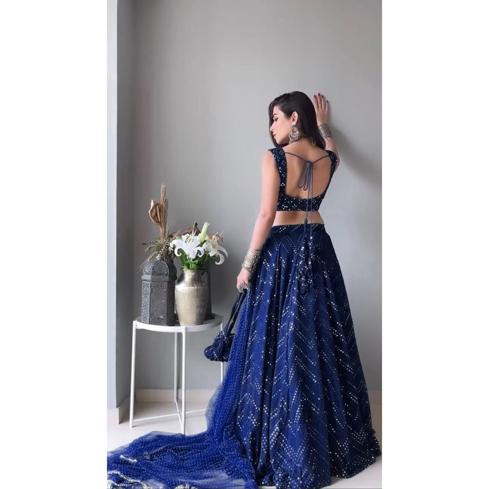 ZAALIMA FASHION WITH Z LOGO Amazon India Women's Heavy Satin And Sequence Embroidery Work Semi Stitched Lehenga Choli & Dupatta Set(Free_Size) (Blue)