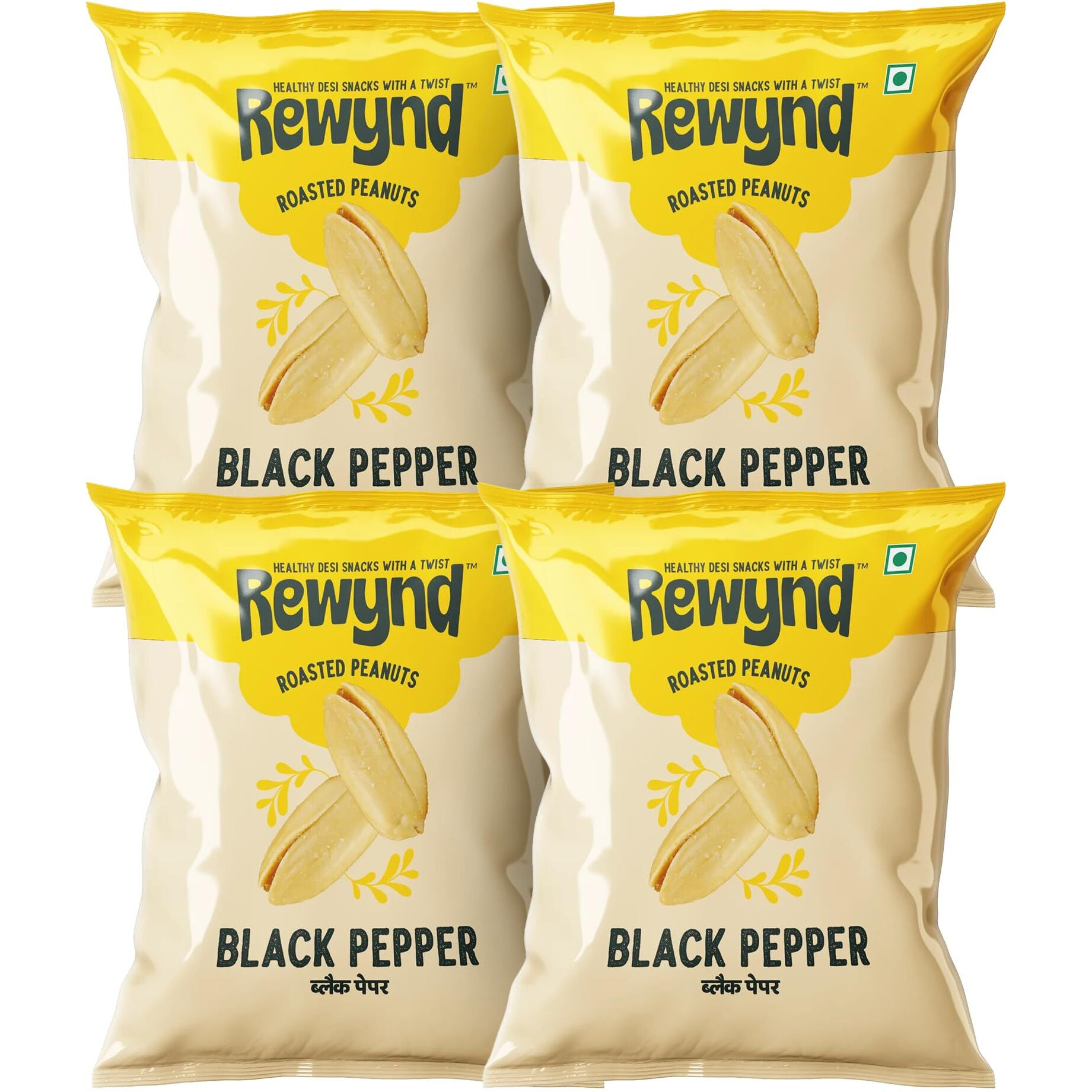 Rewynd Black Pepper Roasted Peanuts | 560gm (Pack of 4) | Roasted | Healthy & Tasty | 100% Veg | Healthy Snack for Anytime Snacking