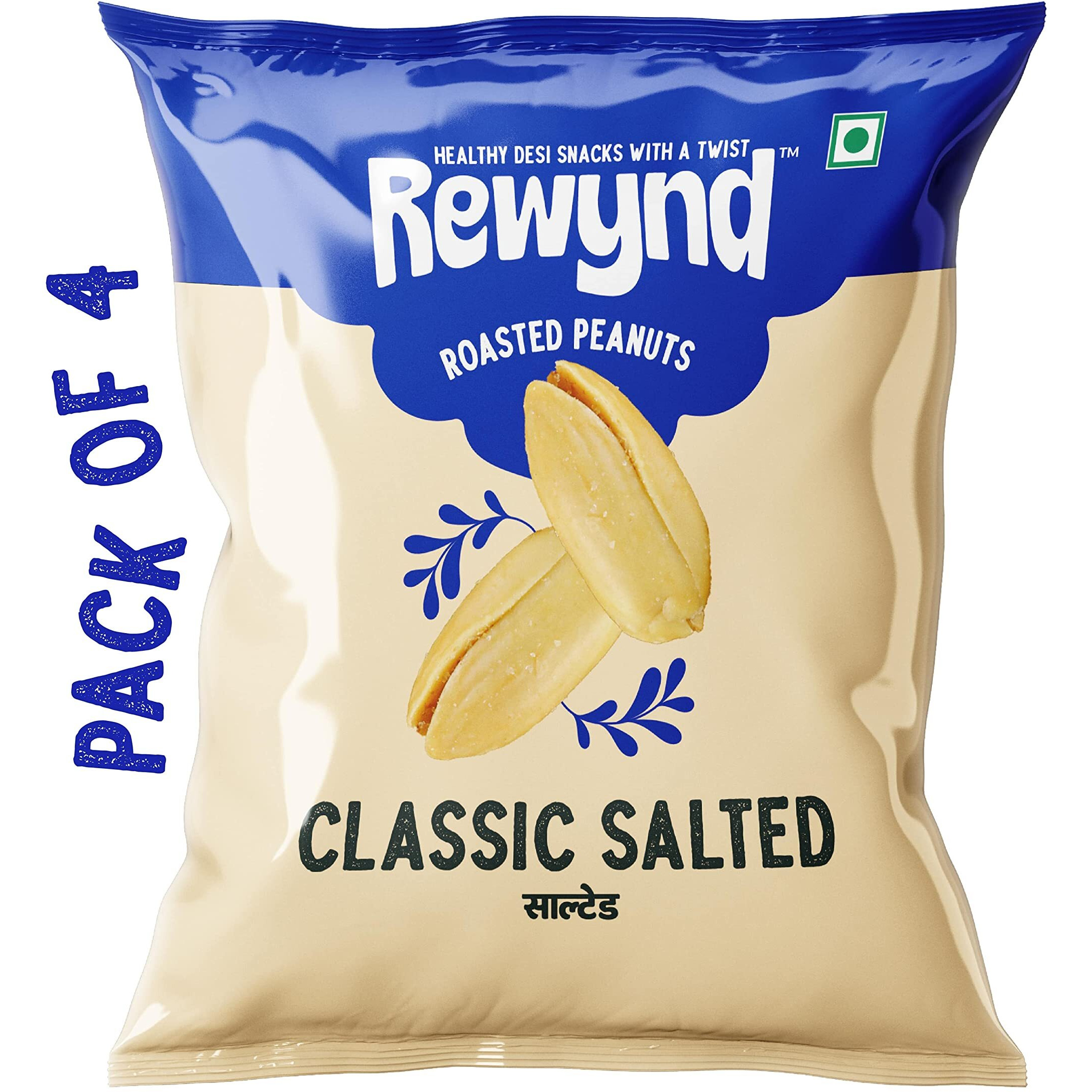 Rewynd Classic Roasted Salted Peanuts | 600gm (Pack of 4) | Crunchy and Fresh Roasted Peanuts | Healthy & Tasty