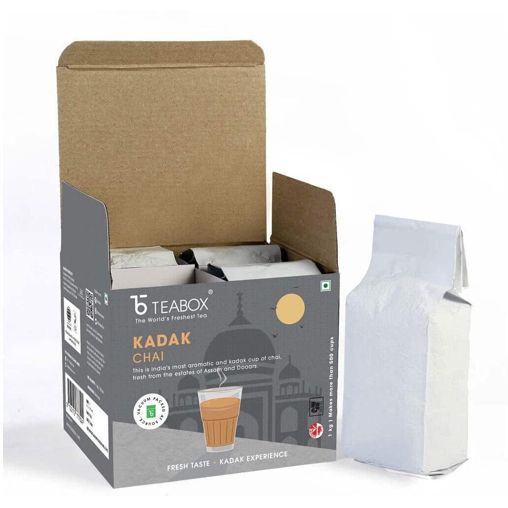 Teabox Fresh Kadak Chai 1 Kg Vacuum Sealed Pack for Freshness | Sourced From The Estates Of Assam & Dooars | Strong and Premium CTC Chai |Requires 20% Less Sugar| Strong Taste and Aroma