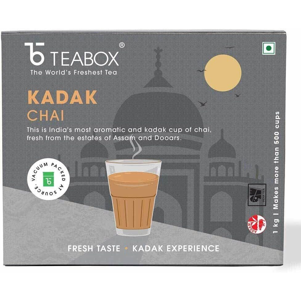 Teabox Fresh Kadak Chai 1 Kg Vacuum Sealed Pack for Freshness | Sourced From The Estates Of Assam & Dooars | Strong and Premium CTC Chai |Requires 20% Less Sugar| Strong Taste and Aroma