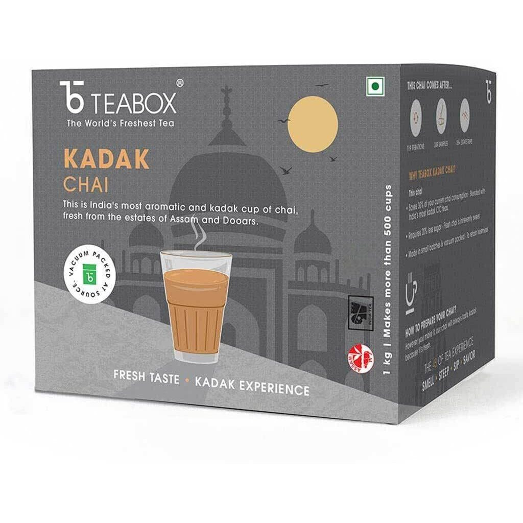 Teabox Fresh Kadak Chai 1 Kg Vacuum Sealed Pack for Freshness | Sourced From The Estates Of Assam & Dooars | Strong and Premium CTC Chai |Requires 20% Less Sugar| Strong Taste and Aroma