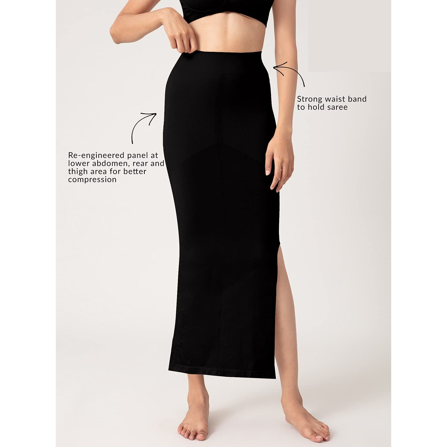 NYKD Seamless Spandex Saree Shapewear for Women Petticoat/Peticote Saree Shapewear, NYSH01, Black(Anthracite), XXL, 1N