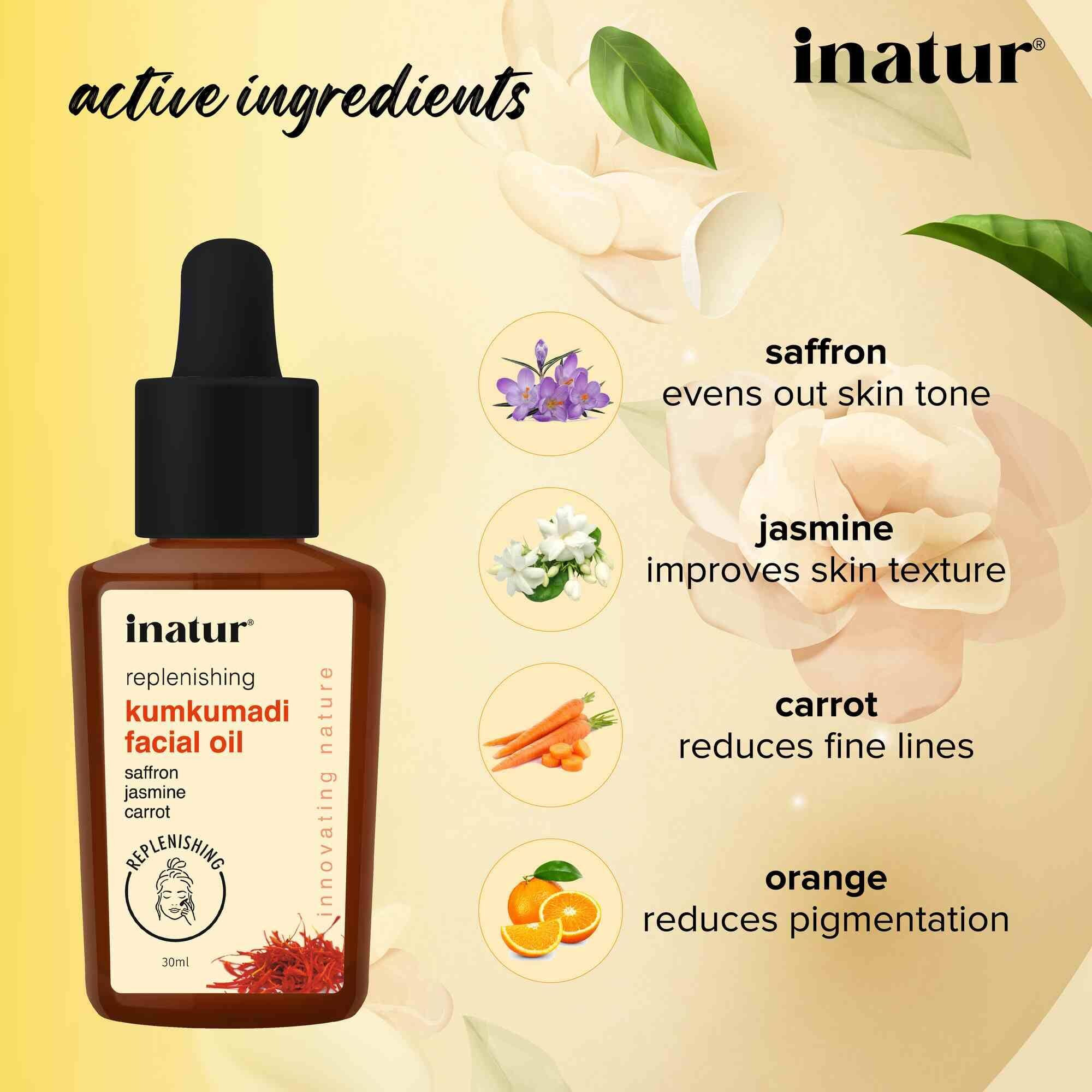 inatur Kumkumadi Facial Oil| Radiant Glow, Reduces Pigmentation and Blemishes| with Ayurvedic Formulation| For All Skin Type| 30ml