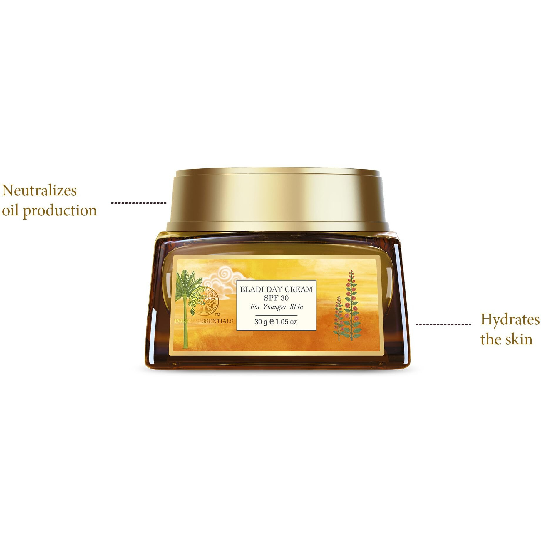 Forest Essentials Eladi Day Cream with SPF 30 | Ayurvedic Cooling Face Cream for Acne Prone Skin | With Vitamin C Concentrate, Niacinamide, & Natural Zinc Bhasma