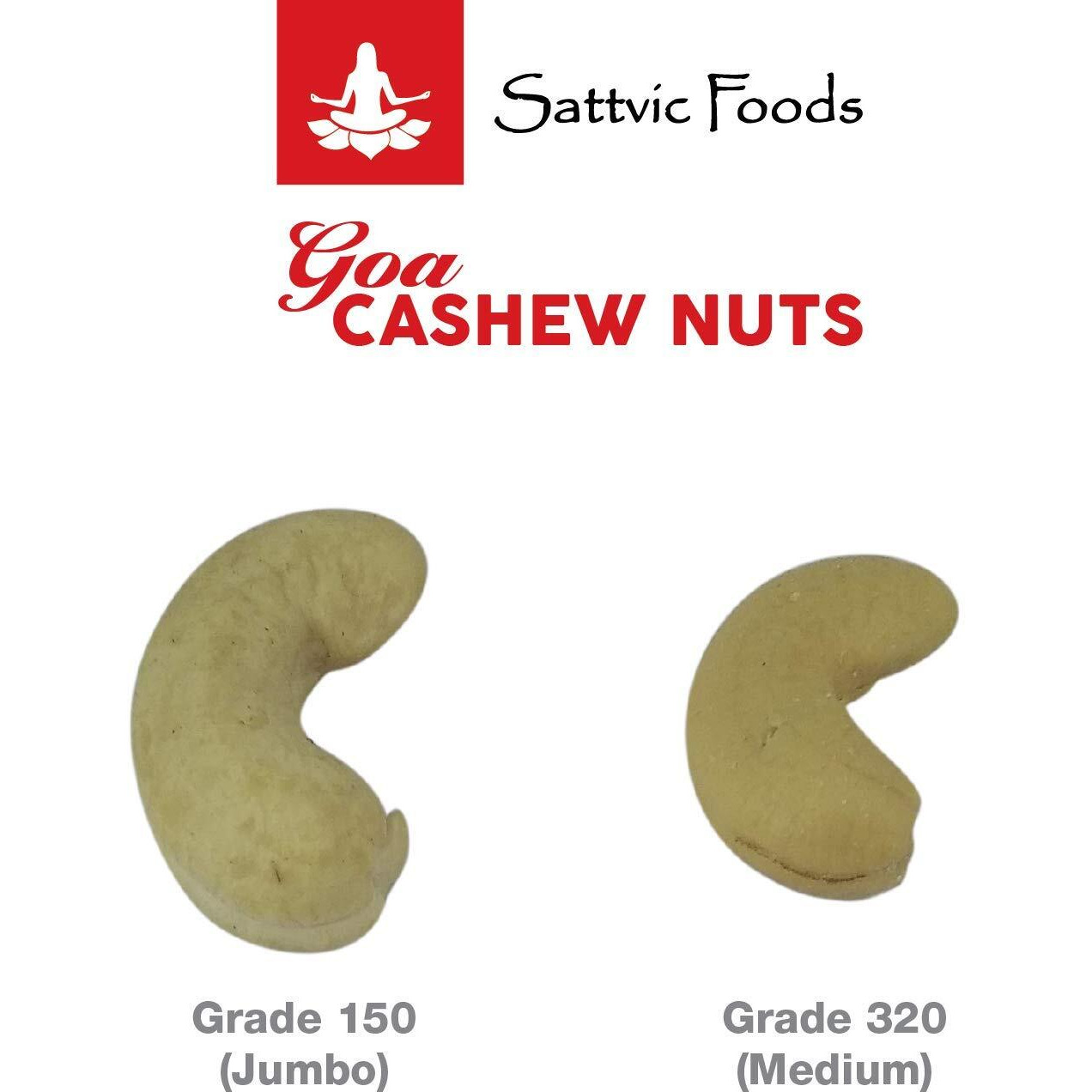 Sattvic Foods Emperor Cashew - Truly Goan Cashewnuts W150 (500 g) - Biggest and Rarest Kaju in the world (Roasted Plain - Jumbo Size) Average 3g weight per nut