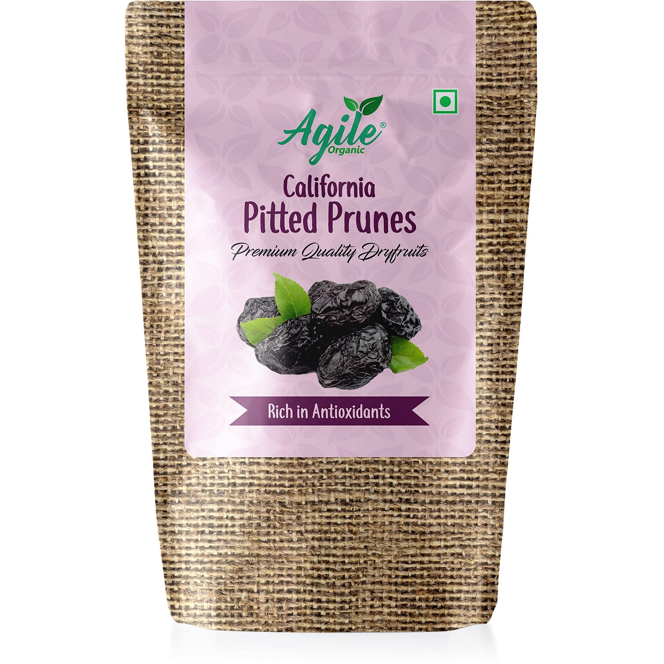 Agile Organic California Pitted Prunes - 250g / 8.82oz | Imported Premium Dry Fruit | Unsweetened | High in Fiber & Antioxidants (Prune 250 gram)