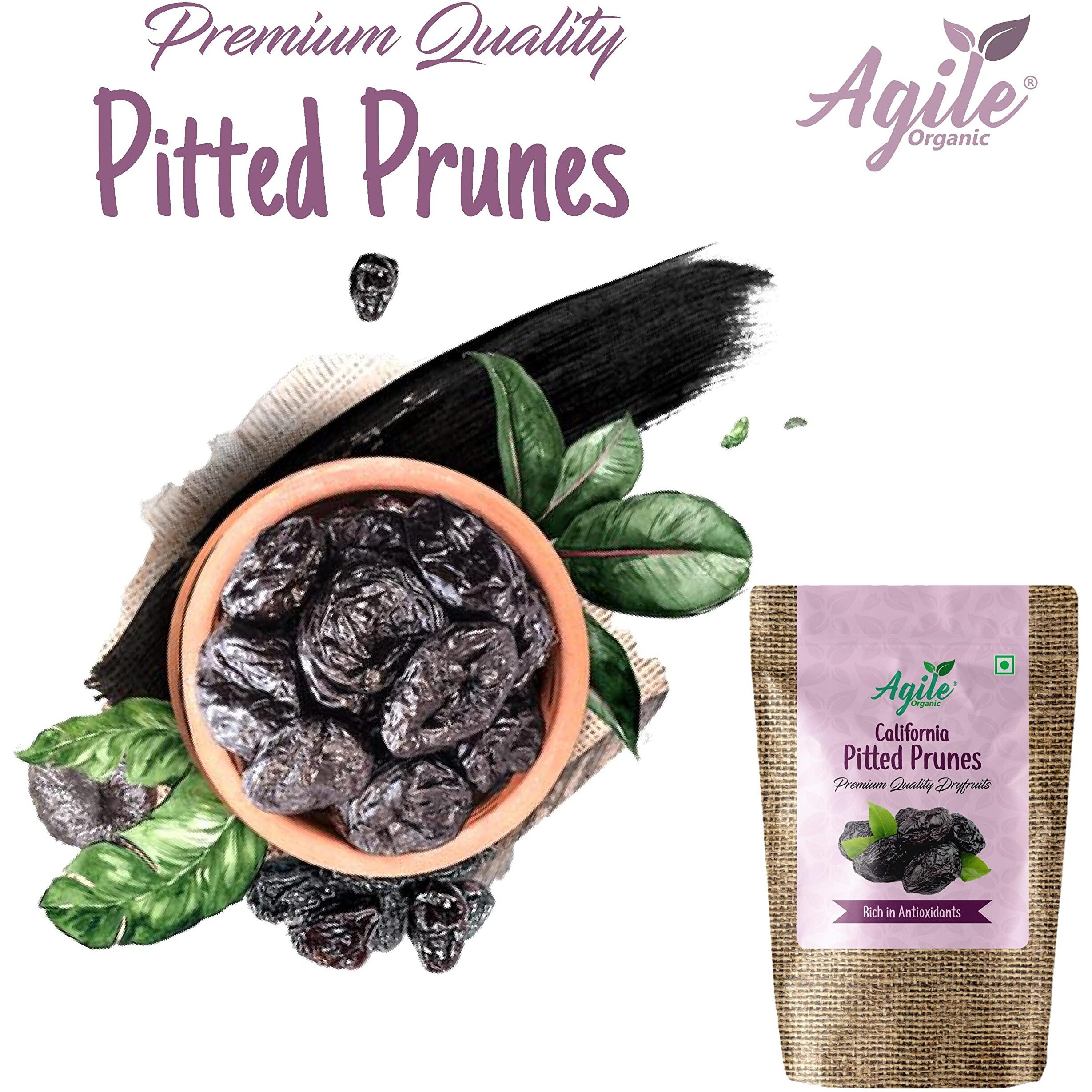 Agile Organic California Pitted Prunes - 250g / 8.82oz | Imported Premium Dry Fruit | Unsweetened | High in Fiber & Antioxidants (Prune 250 gram)